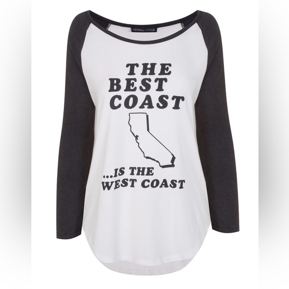 28. KENDALL + KYLIE FOR TOPSHOP Best Coast Raglan Graphic Tee 8 M - Picture 2 of 2